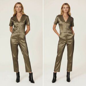 Rivet Utility Explorer Satin Jumpsuit Gold Shimmer XL Excellent Condition Party